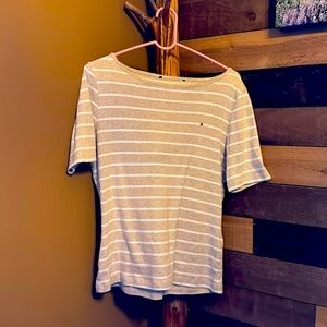 Tommy Hilfiger, pull over top, tan with white stripes
